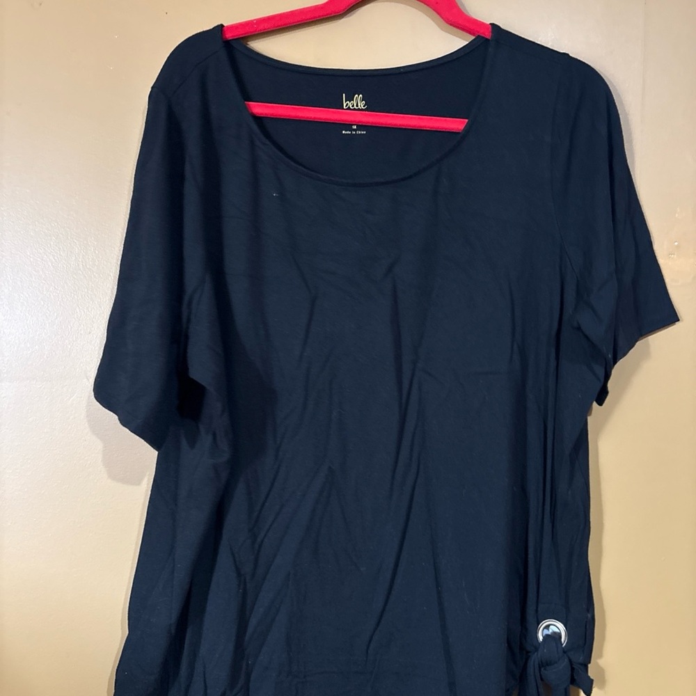 HC241. Belle by Kim Gravel Triple Lux Grommet Side Tie T-shirt 1X BLACK - Picture 2 of 8